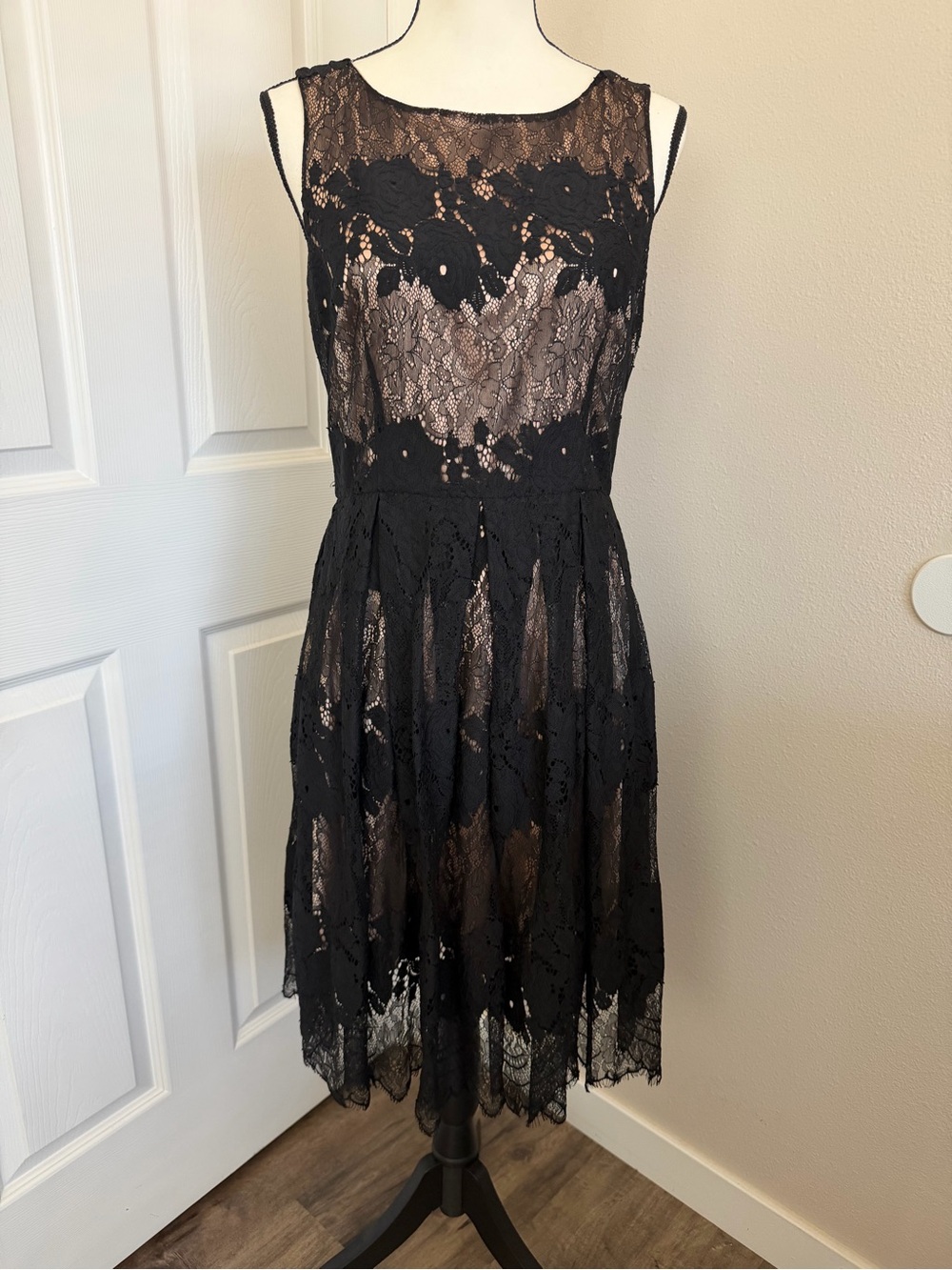 Tahari Black Lace Overlay Cocktail Dress